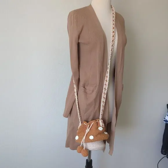 Handmade‎ Crochet Mushroom Purse Crossbody Bag Nature Brown Whimsical Fairy - Picture 5 of 9